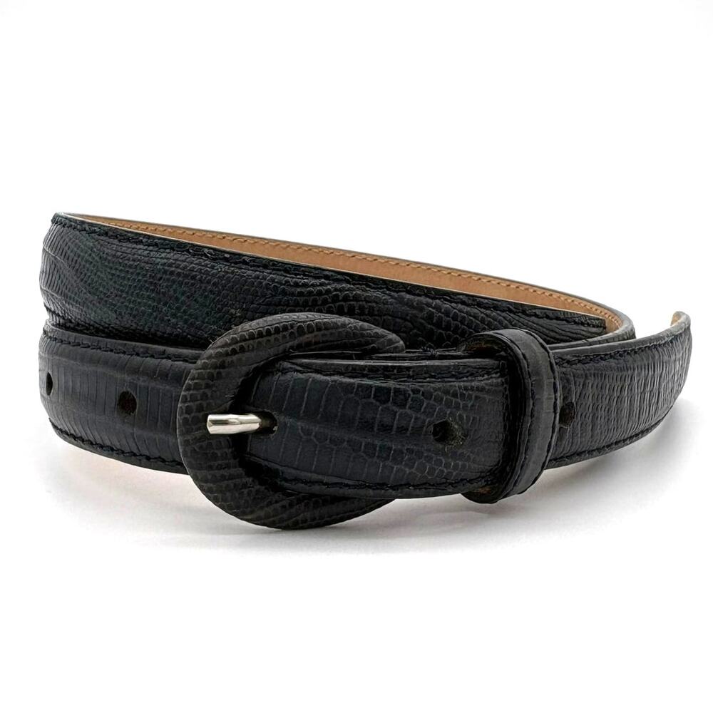 Vintage Talbots Navy Snake Embossed Leather Skinny Belt Size S Made in Italy